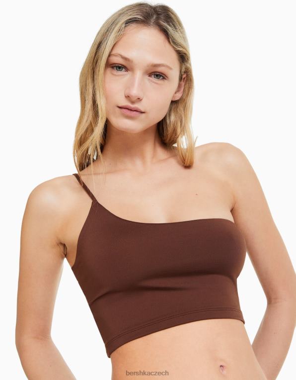 ženy Bershka asymetrický crop top s páskem P8844747 oblečení hnědý