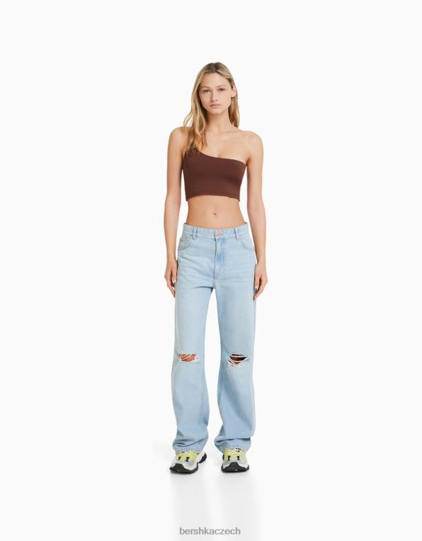 ženy Bershka asymetrický crop top s páskem P8844747 oblečení hnědý