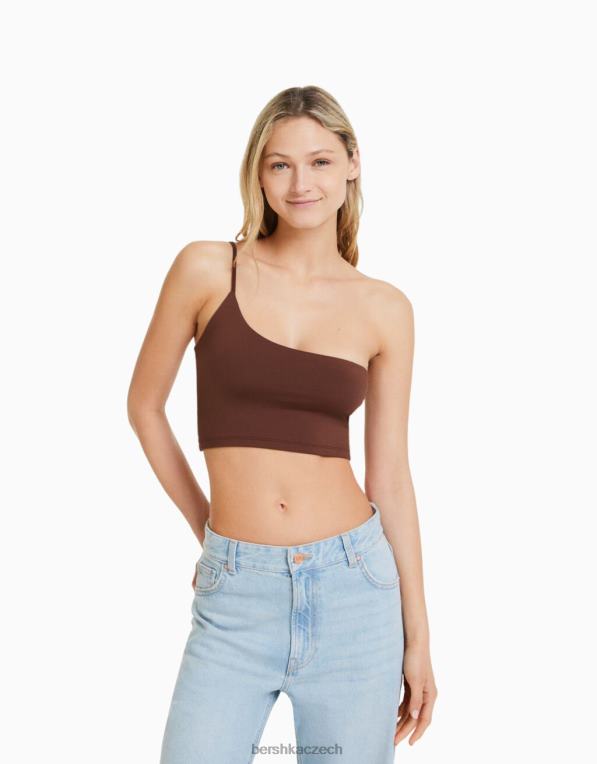 ženy Bershka asymetrický crop top s páskem P8844749 oblečení hnědý