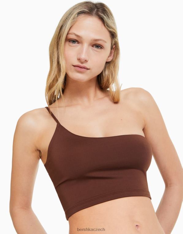 ženy Bershka asymetrický crop top s páskem P8844749 oblečení hnědý
