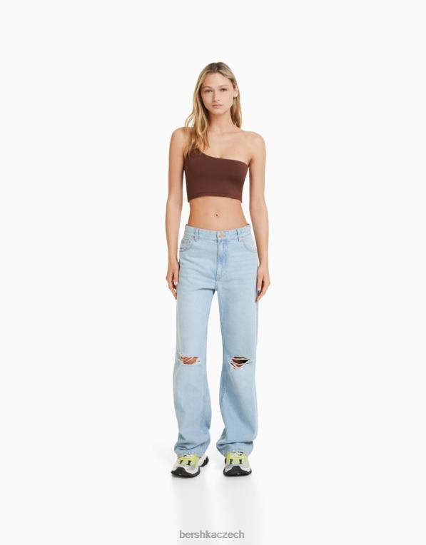 ženy Bershka asymetrický crop top s páskem P8844749 oblečení hnědý
