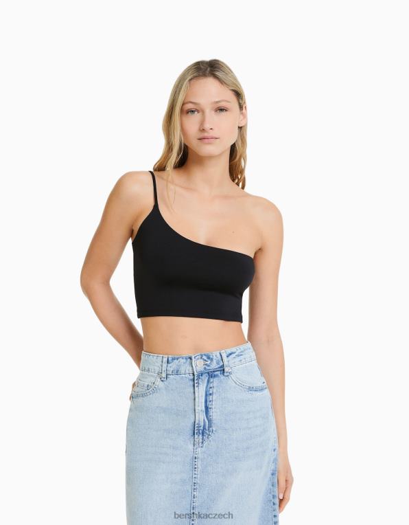 ženy Bershka asymetrický crop top s páskem P8844750 oblečení Černá