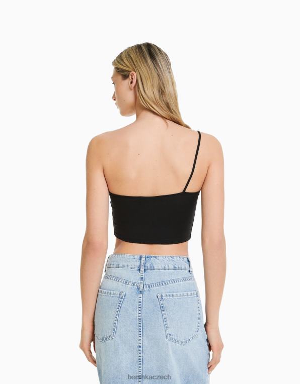 ženy Bershka asymetrický crop top s páskem P8844750 oblečení Černá