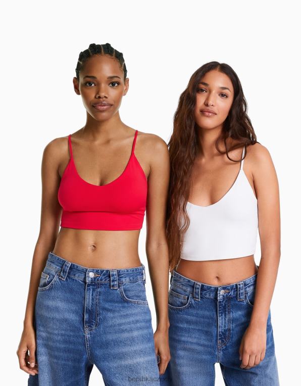 ženy Bershka balení 2 crop topů s ramínky P8844785 oblečení vícebarevný