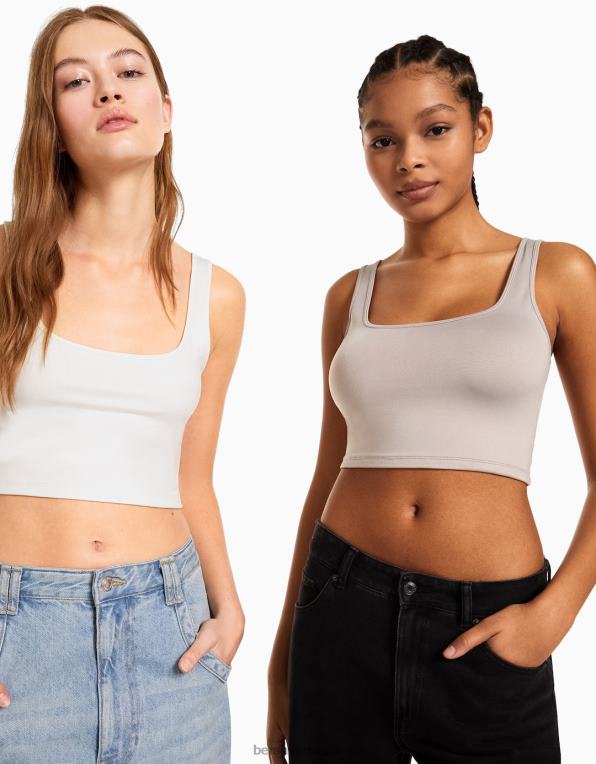ženy Bershka balení 2 páskových crop topů P8844897 oblečení vícebarevný