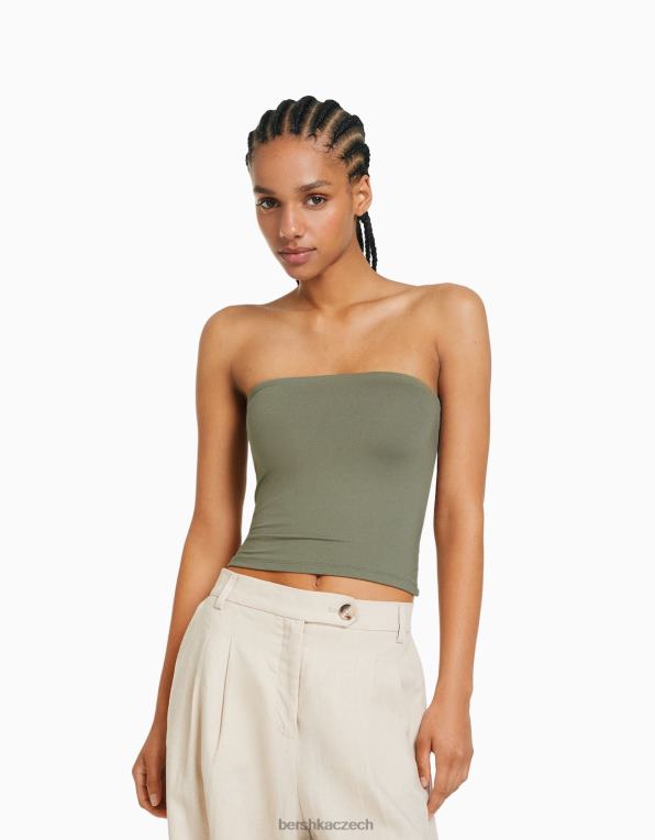 ženy Bershka bandeau top P8844664 oblečení khaki