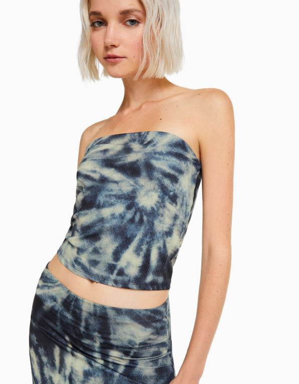 ženy Bershka bandeau top s efektem kravaty P8844676 oblečení modrý