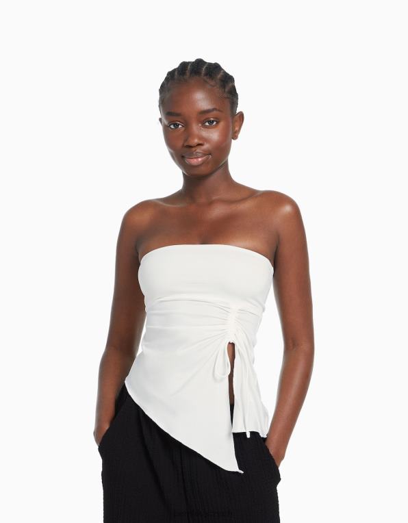 ženy Bershka bandeau top se sbíranými detaily P8844704 oblečení krém
