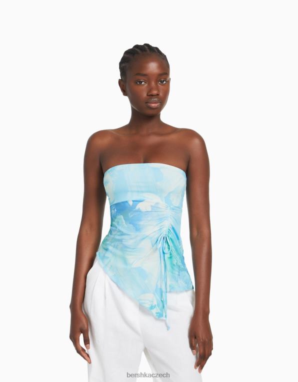 ženy Bershka bandeau top se sbíranými detaily P8844705 oblečení modrý