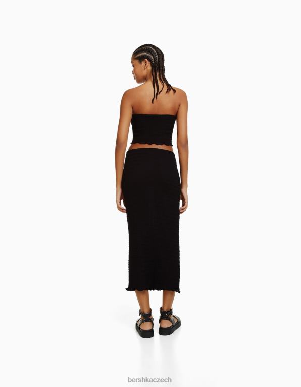 ženy Bershka bandeau top z vaflového úpletu P8844858 oblečení Černá