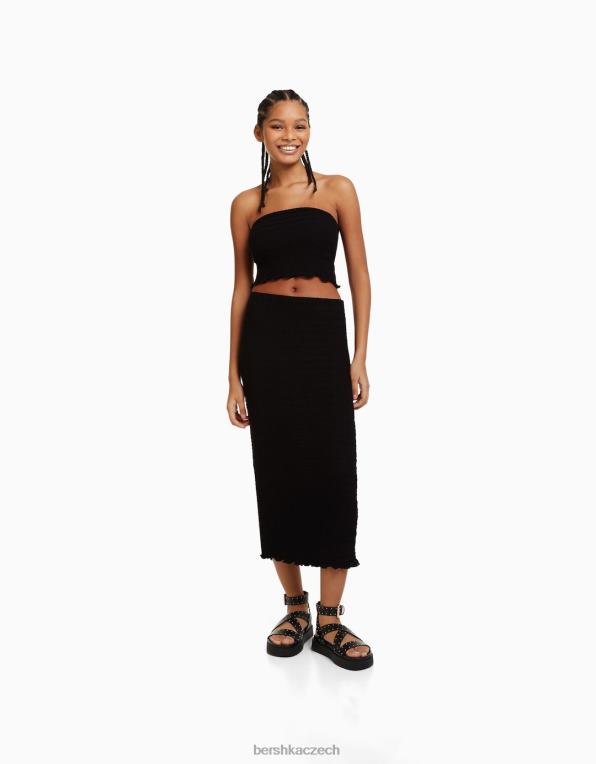 ženy Bershka bandeau top z vaflového úpletu P8844858 oblečení Černá