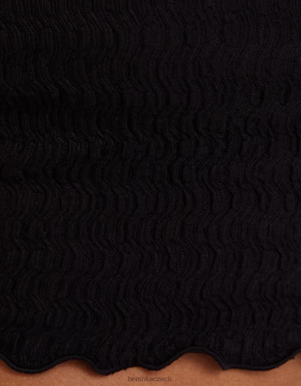 ženy Bershka bandeau top z vaflového úpletu P8844858 oblečení Černá