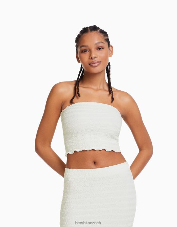 ženy Bershka bandeau top z vaflového úpletu P8844859 oblečení bílý