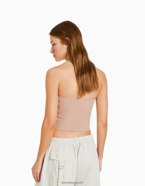 ženy Bershka bezešvé bandeau top s květinovými detaily P8844853 oblečení růžový