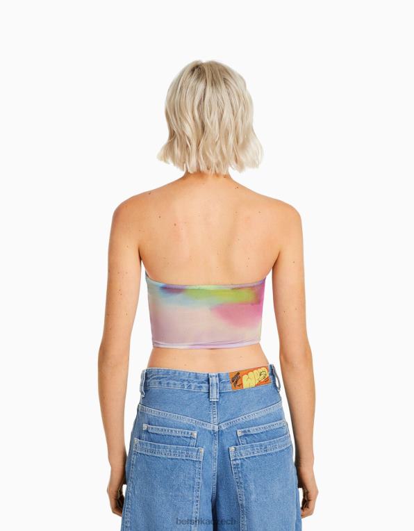 ženy Bershka crop top ze síťoviny bandeau P88441899 oblečení oranžový