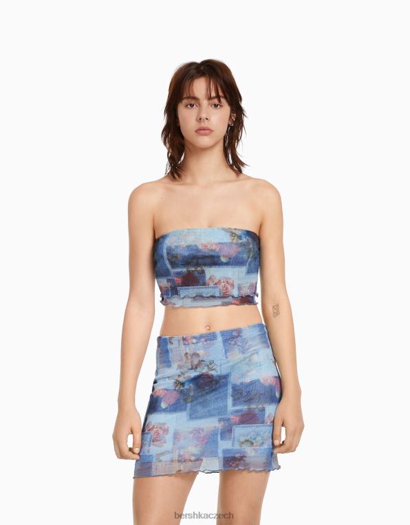 ženy Bershka crop top ze síťoviny s potiskem P8844894 oblečení tyrkysový