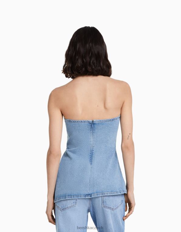 ženy Bershka džínový bandeau top P88441847 oblečení světle modrá