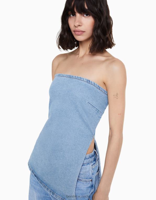 ženy Bershka džínový bandeau top P88441847 oblečení světle modrá