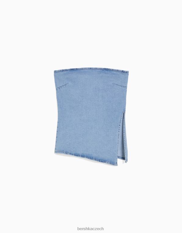 ženy Bershka džínový bandeau top P8844712 oblečení světle modrá