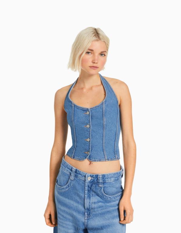 ženy Bershka džínový korzetový top P8844678 oblečení světle modrá