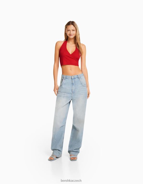 ženy Bershka žebrovaný crop top P8844682 oblečení Červené