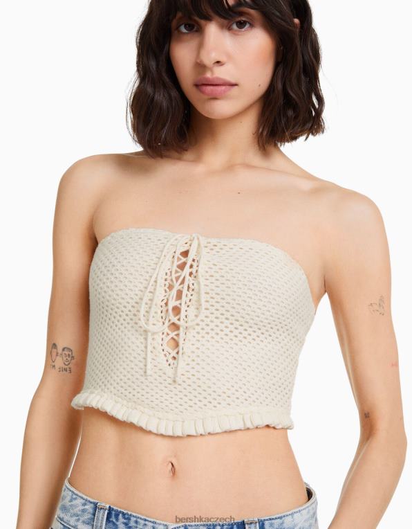 ženy Bershka háčkovaný top P8844752 oblečení špinavě bílé