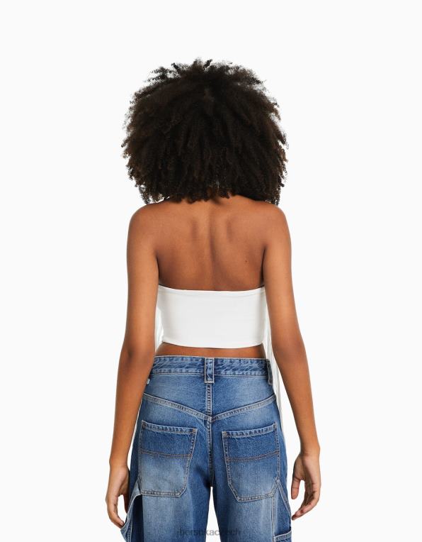 ženy Bershka halterneck top s třásněmi P8844717 oblečení krém