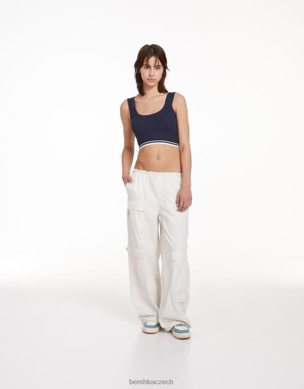 ženy Bershka kabelem pletený top P8844895 oblečení modrý