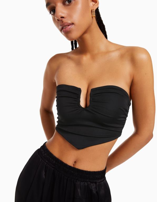 ženy Bershka komfortní korzetový top s detaily P8844694 oblečení Černá