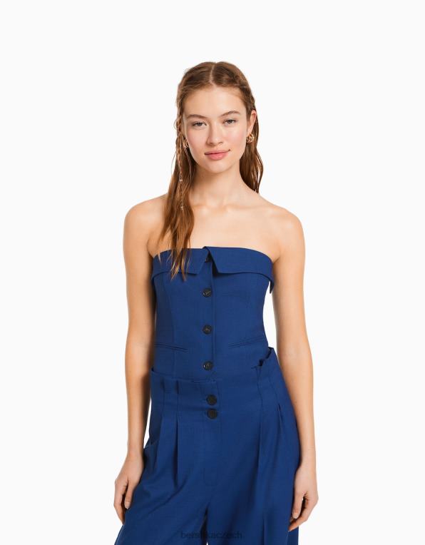 ženy Bershka korzetová vesta na míru s odhalenými rameny P8844684 oblečení modrý