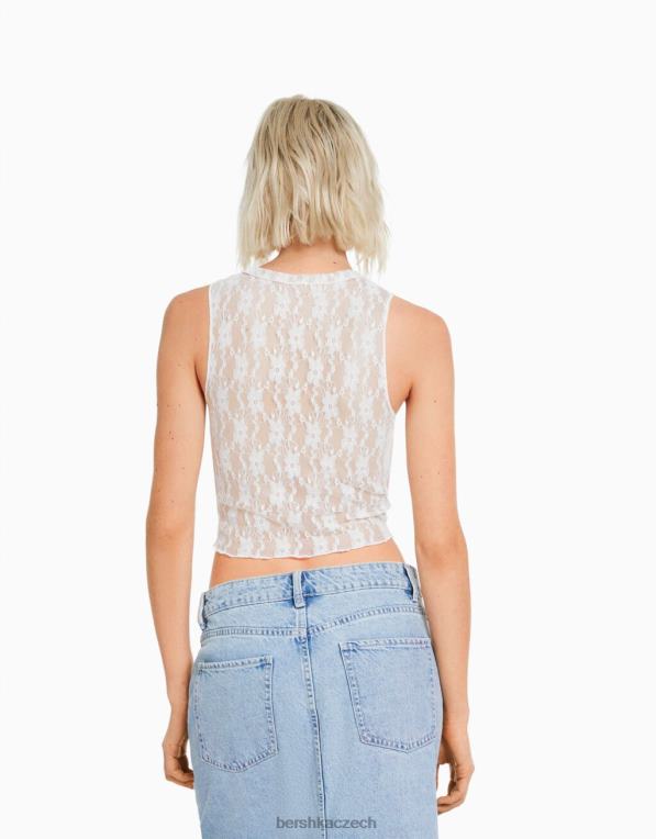 ženy Bershka krajková košile bez rukávů P8844874 oblečení krém
