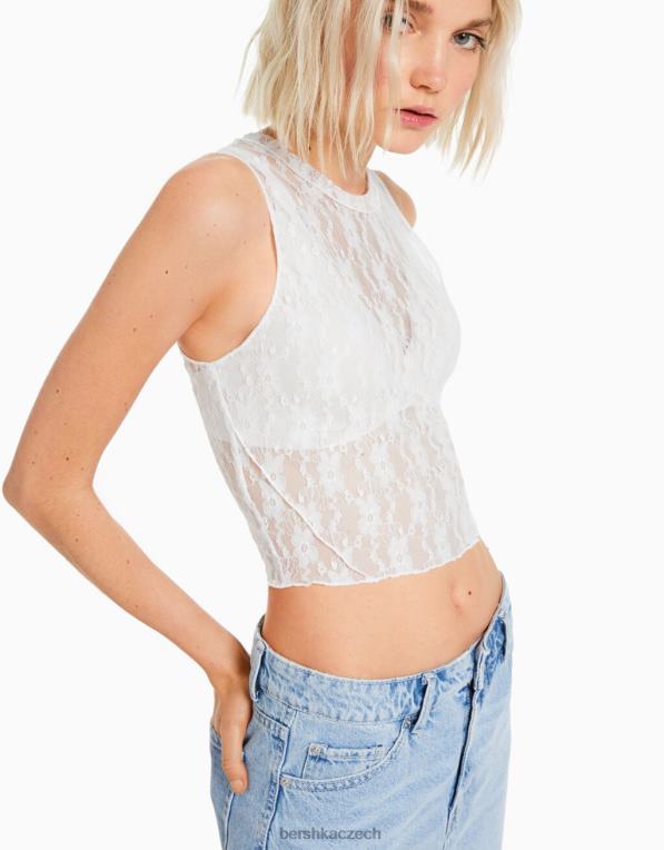ženy Bershka krajková košile bez rukávů P8844874 oblečení krém