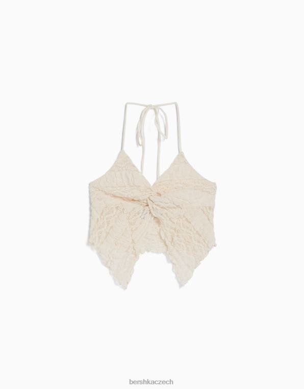 ženy Bershka krajkový top s ramínky P8844751 oblečení krém