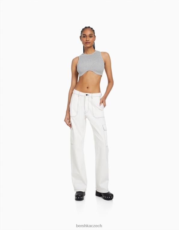 ženy Bershka metalický úplet bez rukávů P8844842 oblečení stříbrný