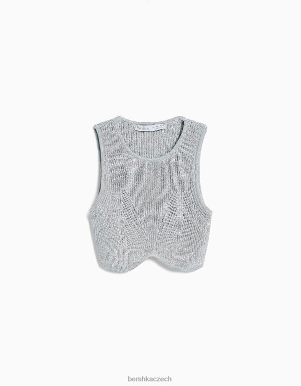 ženy Bershka metalický úplet bez rukávů P8844842 oblečení stříbrný