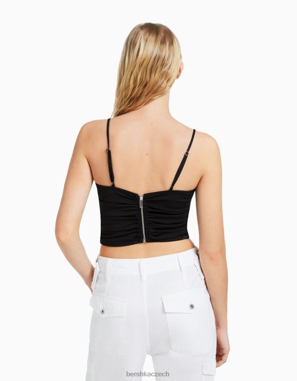 ženy Bershka nabíraný top s detailem výstřihu P8844784 oblečení Černá