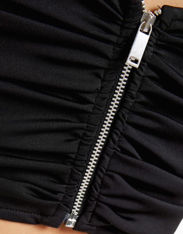 ženy Bershka nabíraný top s detailem výstřihu P8844784 oblečení Černá