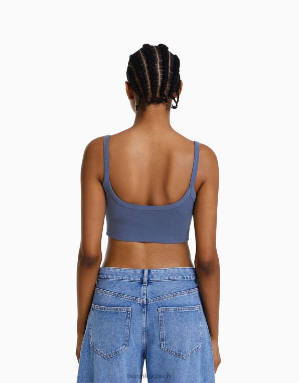 ženy Bershka oříznuté tílko P88442024 oblečení vymytá modrá