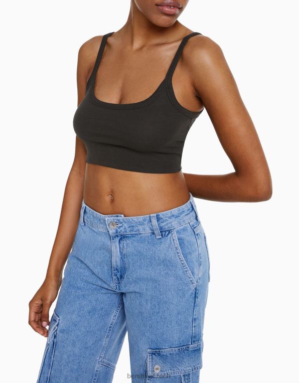 ženy Bershka oříznuté tílko P8844812 oblečení tmavošedý