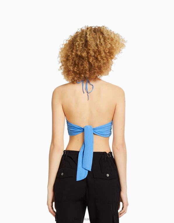 ženy Bershka ohlávka s detailem zavazování a řasenou gumou P8844891 oblečení modrý