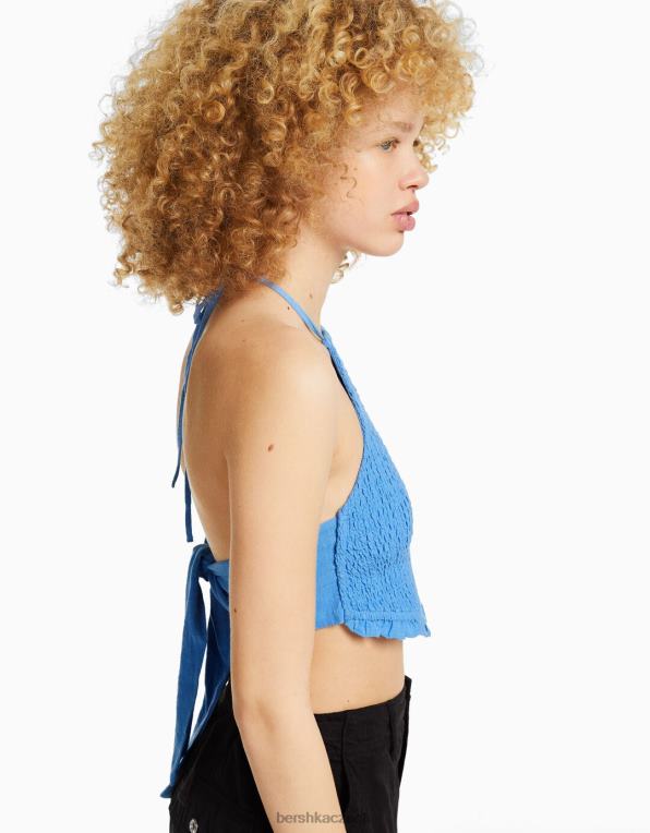 ženy Bershka ohlávka s detailem zavazování a řasenou gumou P8844891 oblečení modrý