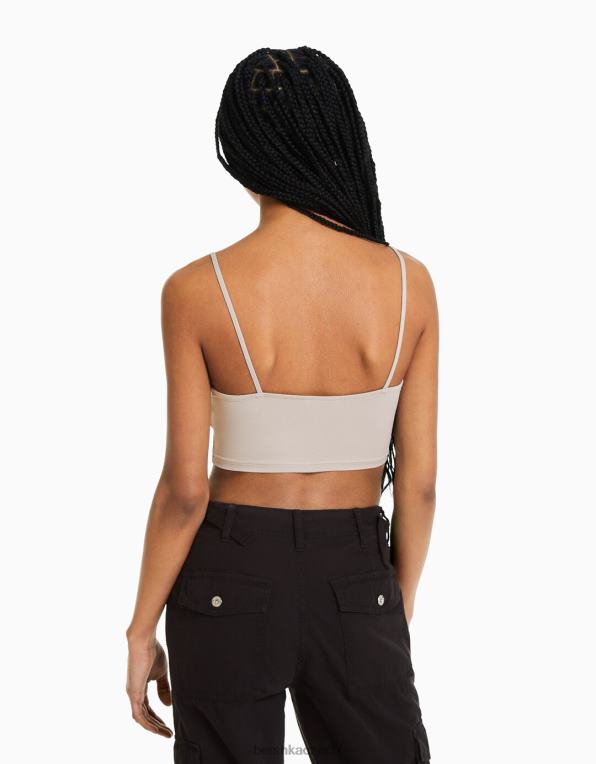 ženy Bershka páskový crop top P8844781 oblečení písek