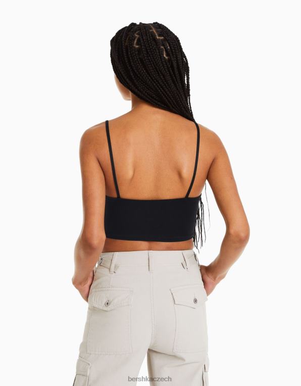 ženy Bershka páskový crop top P8844782 oblečení Černá