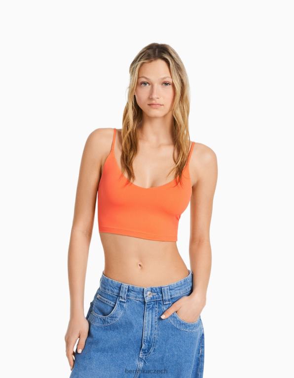 ženy Bershka páskový crop top P8844819 oblečení oranžový