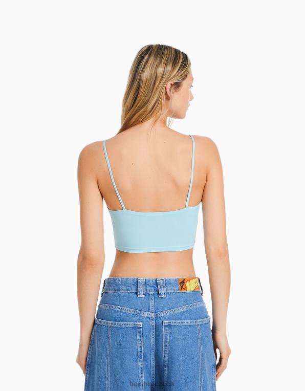 ženy Bershka páskový crop top P8844821 oblečení světle modrá