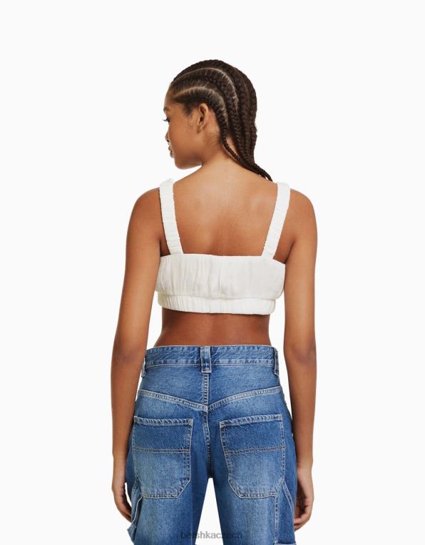 ženy Bershka páskový krepový top bralette P88441919 oblečení krém