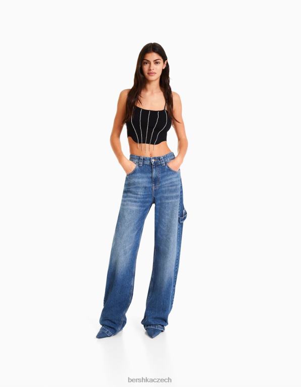 ženy Bershka páskový úplet zdobený drahokamy P8844765 oblečení Černá