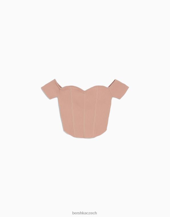ženy Bershka pletený korzet s krátkým rukávem mimo rameno P8844802 oblečení růžový