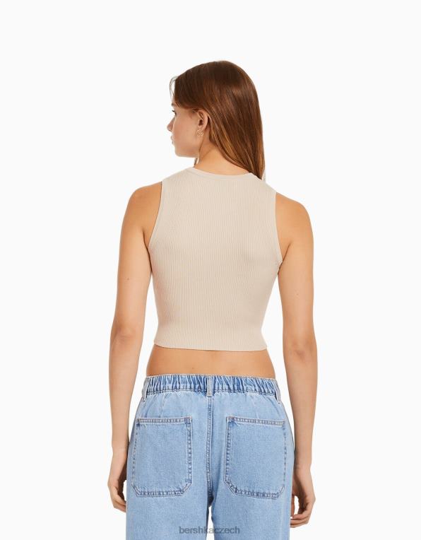 ženy Bershka pletený top bez rukávů P8844885 oblečení písek