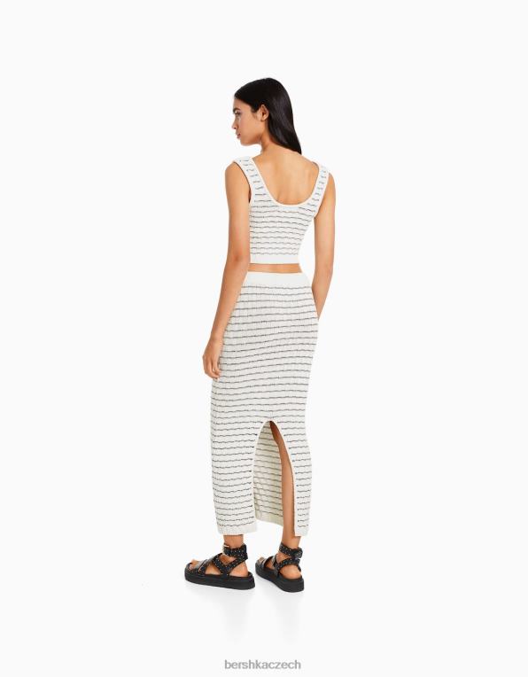 ženy Bershka pletený top se širokými ramínky P8844844 oblečení bílý